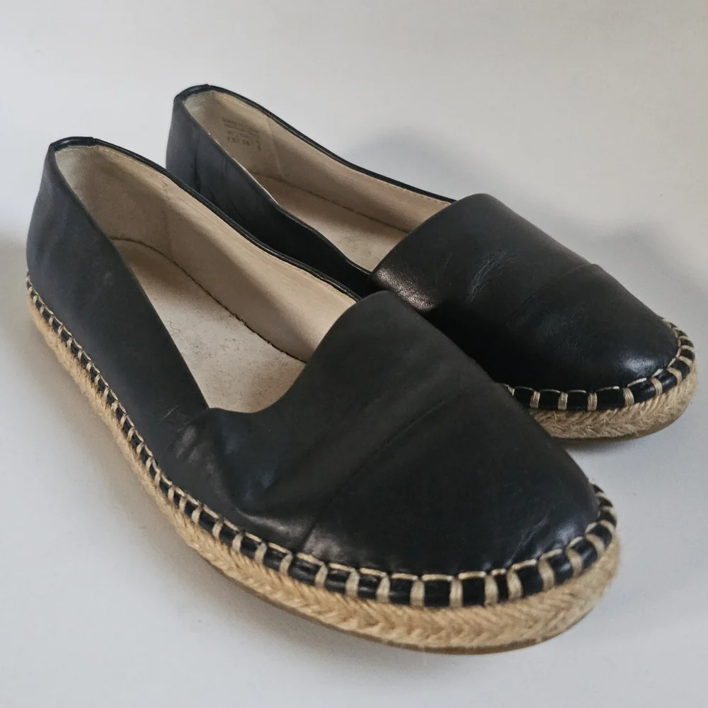 ☆ ALDO Black Leather Espadrille Slip Ons